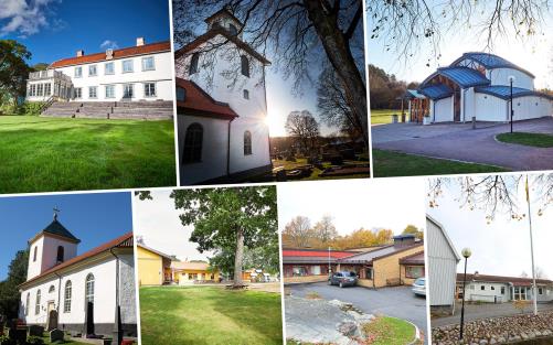 Kollage som visar församlingshus Landvetter Härryda pastorat