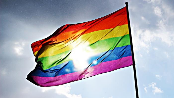 Bilden visar en regnbågsflagga