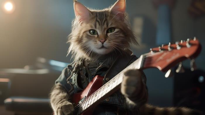 Katt spelar gitarr.