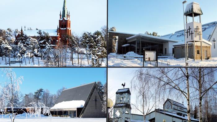 Samlingsbild på pastoratets fyra kyrkor