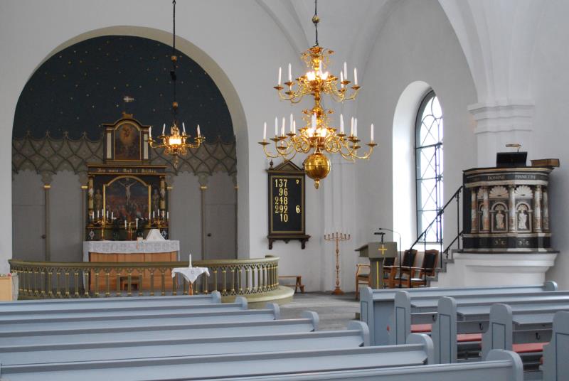 Altare och predikstol i Smedstorps kyrka