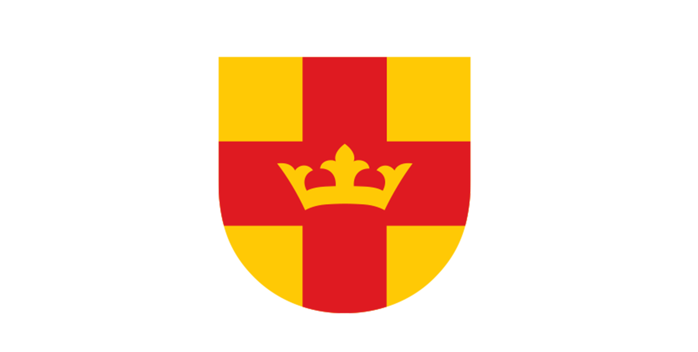 Svenska kyrkans vapensköld i rött och gult med en krona.