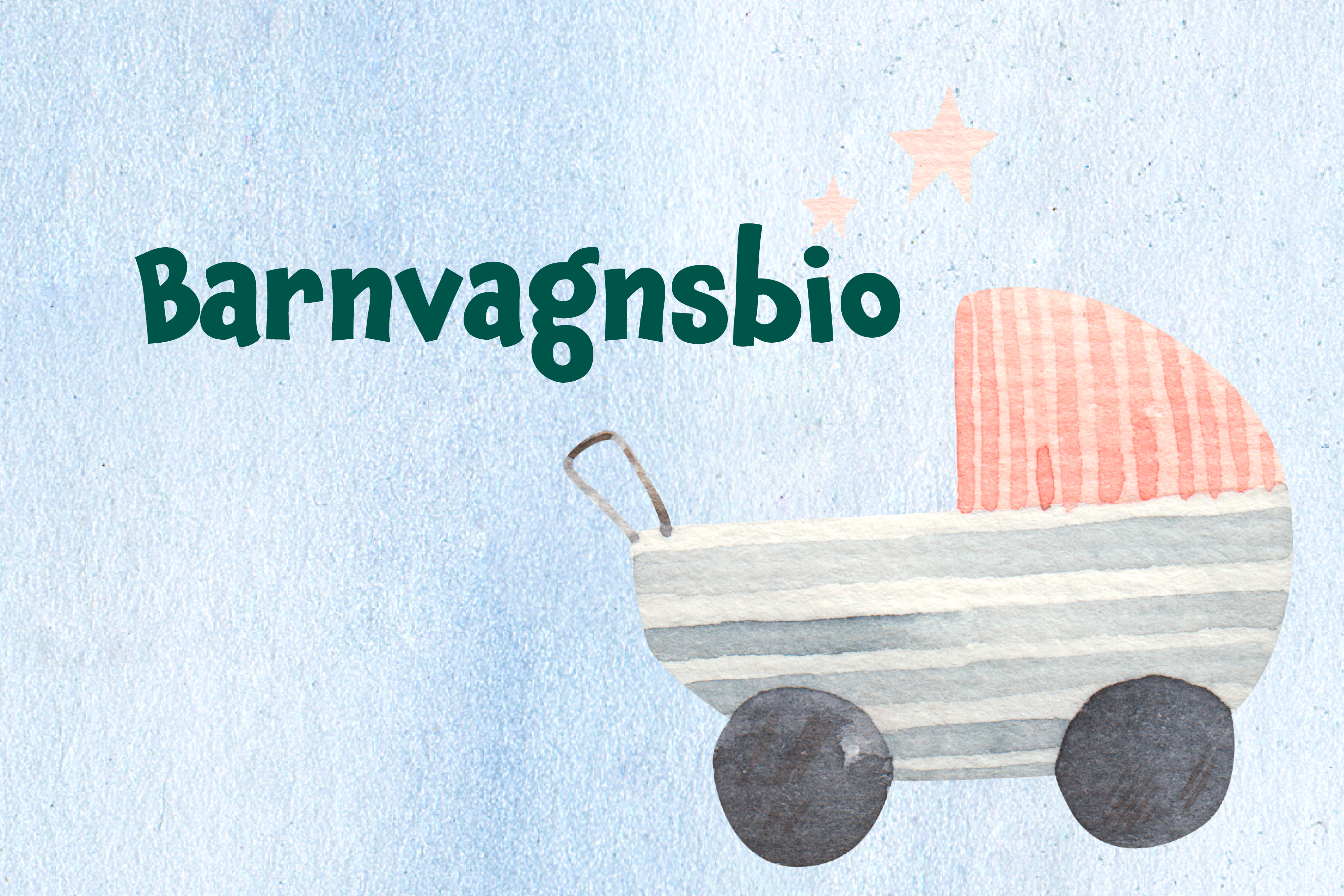 Grafisk bild på en barnvagn mot blå bakgrund.