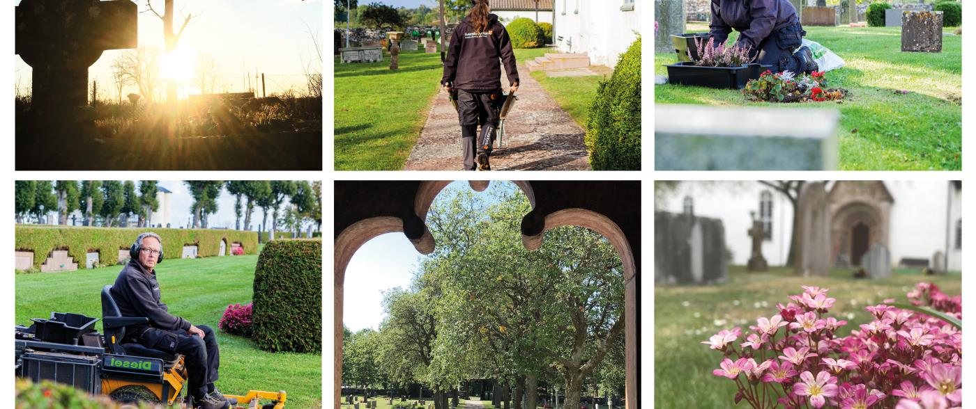 Vaktmästare som utför sysslor på kyrkogård