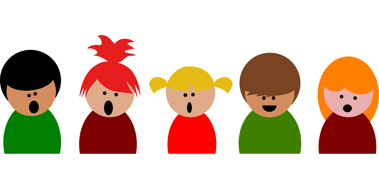 Tecknad bild. Barn som sjunger.