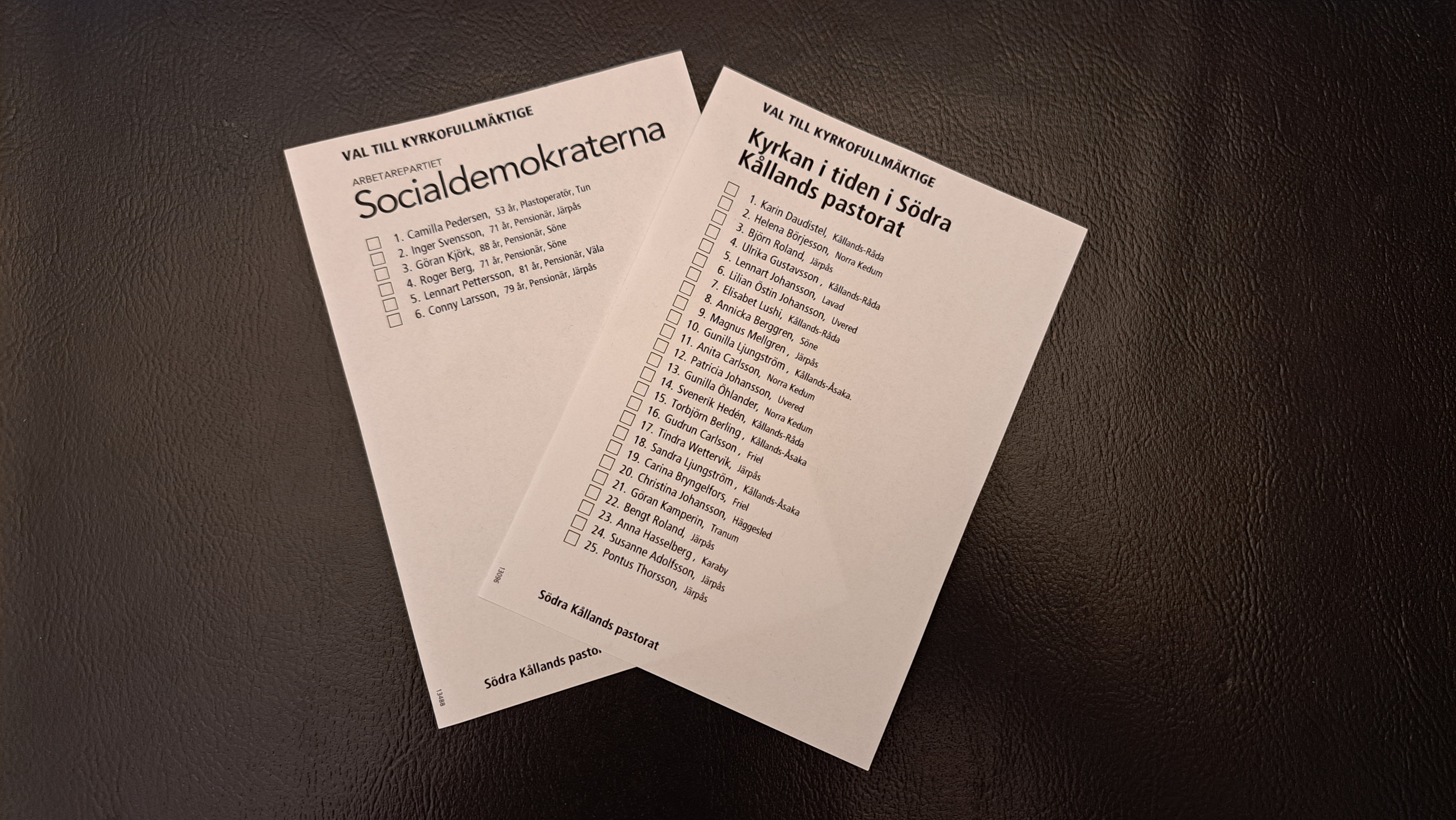 valsedlar med nomineringsgrupper lokalt 2025