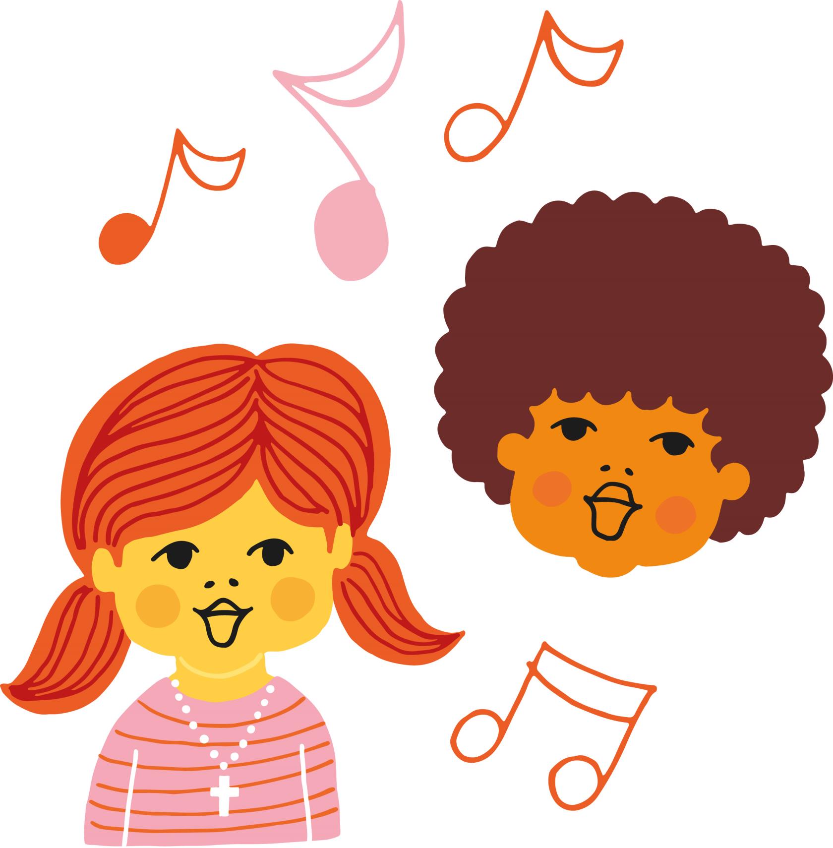 Illustrationen föreställer två barn som sjunger 