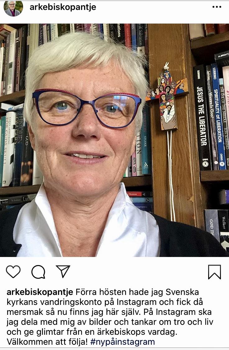 Selfie av ärkebiskop Antje Jackélen från hennes instagramsida.