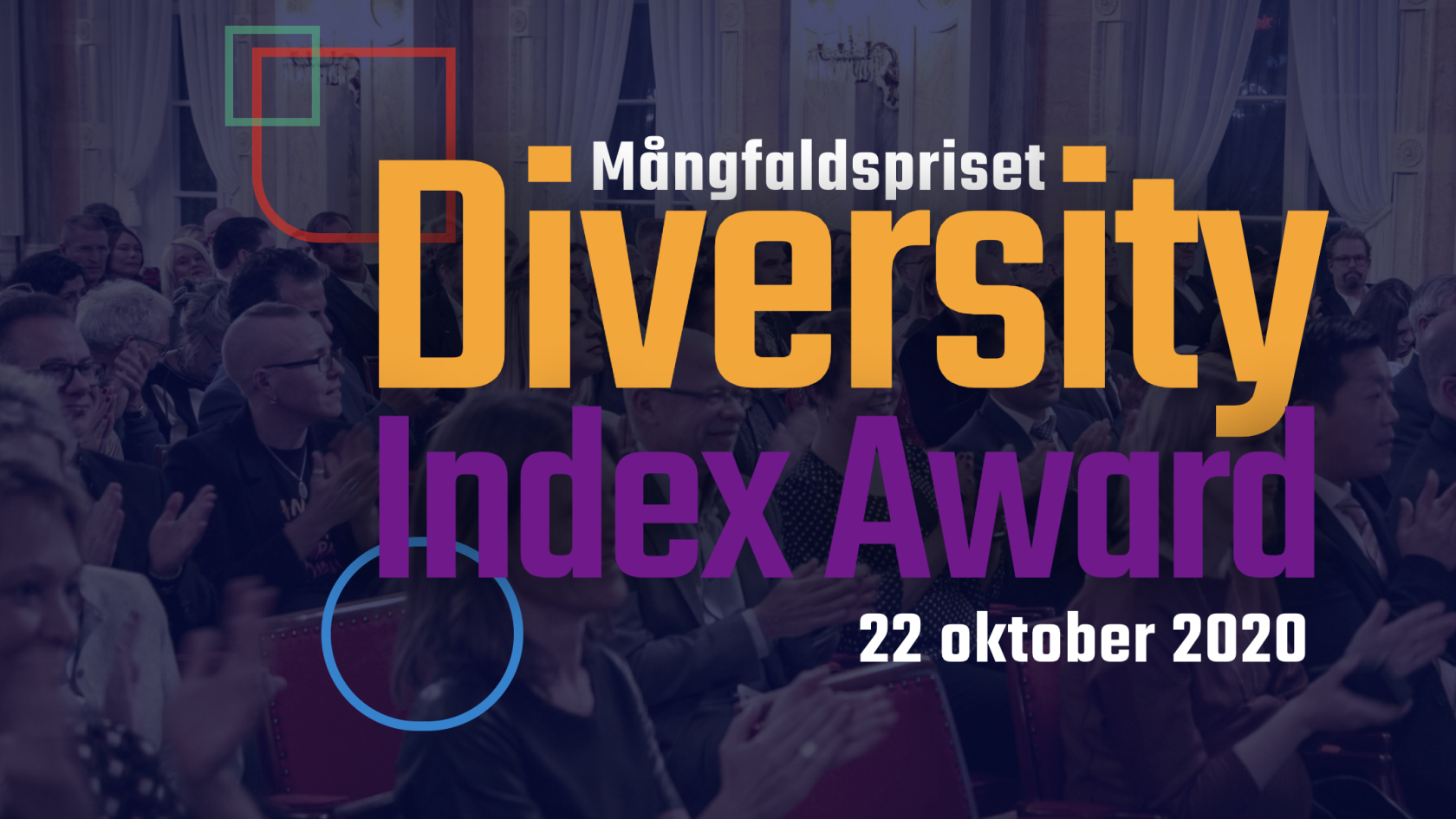Texten Mångfaldspriset Diversity Index Award mot bakgrund bestående av applåderande publik. 