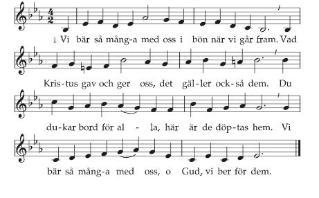 Text och noter till psalmen Vi bär så många med oss.