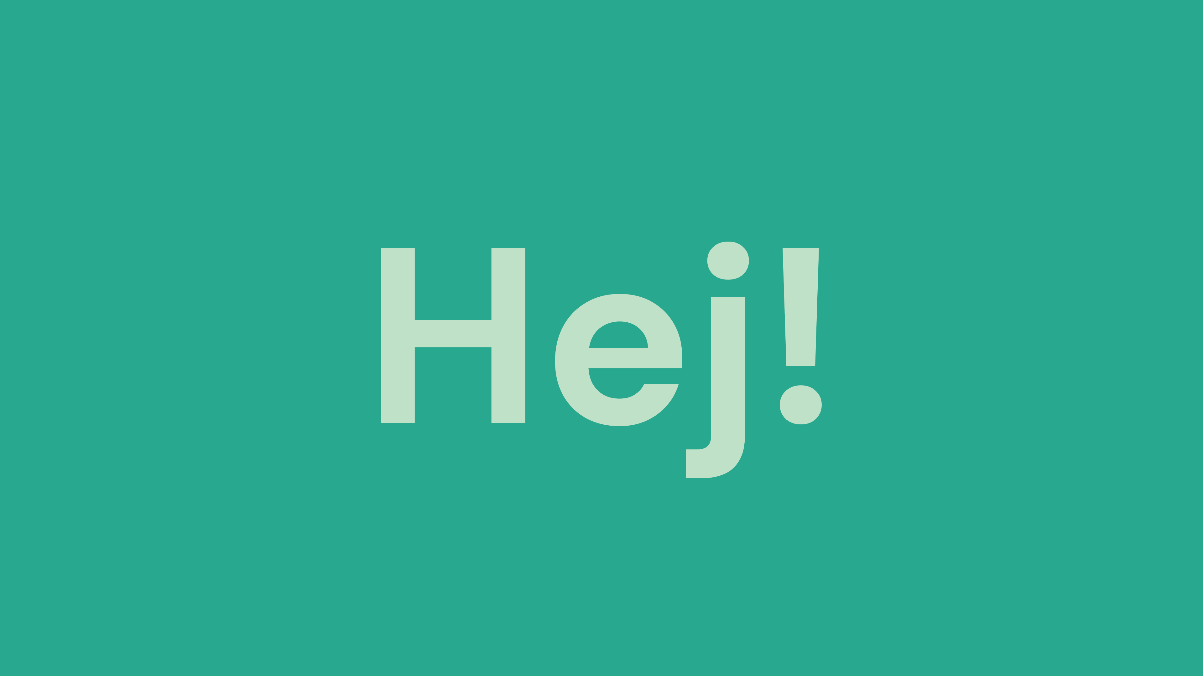 "Hej!" mot en grön bakgrund