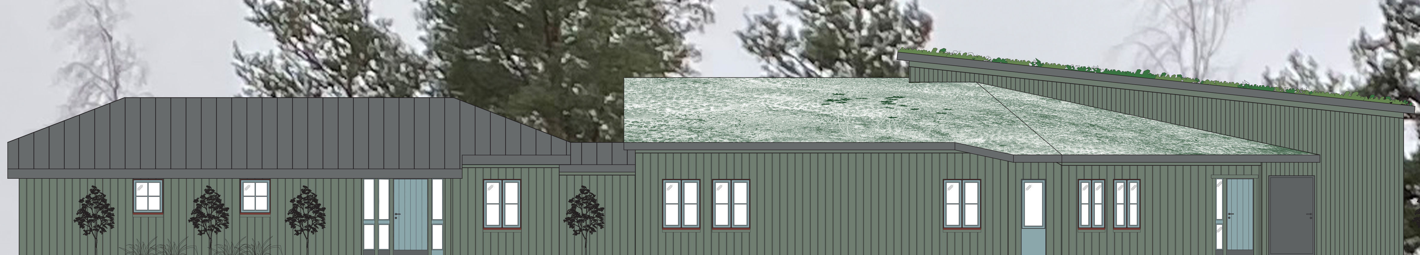 Rendering av Norrahammars kyrkogårds ekonomibyggnad