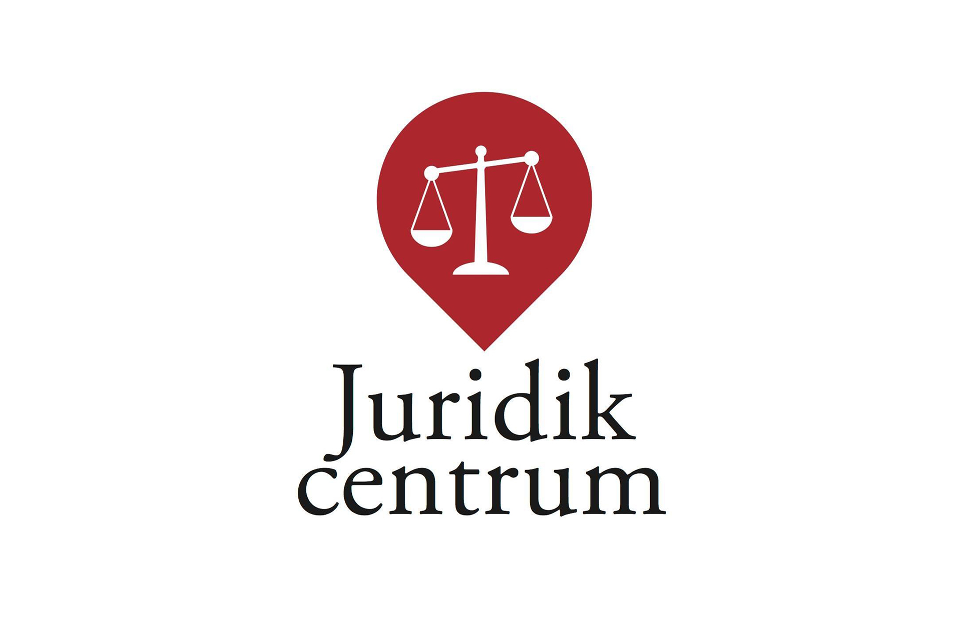 Juridikcentrums logotyp. En röd droppe med en våg med två skålar.
