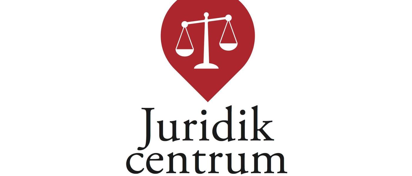 Juridikcentrums logotyp. En röd droppe med en våg med två skålar.