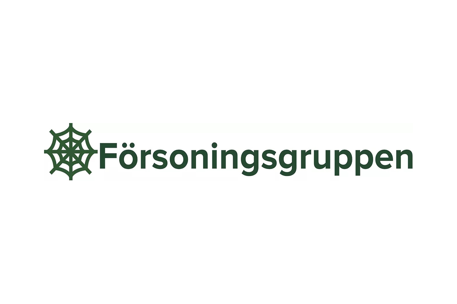 Logotyp för Försoningsgruppen. Består av ett svart spindelnät och därefter texten Försoningsgruppen.