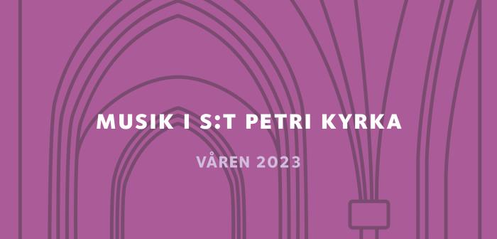 Stiliserad bild av kyrkovalv på lila färg och text i vitt.