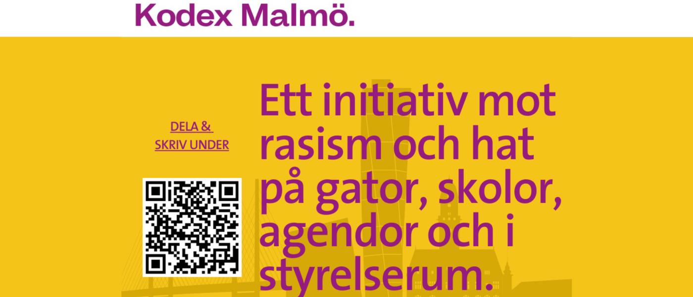 Kodex Malmös vision i text med en uppmaning att skriva under och dela.