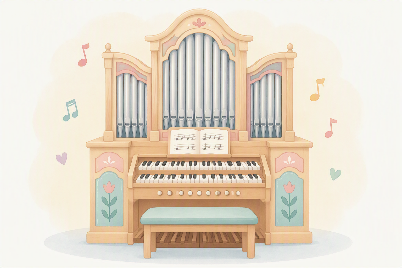 illustration av en orgel i pastellfärg