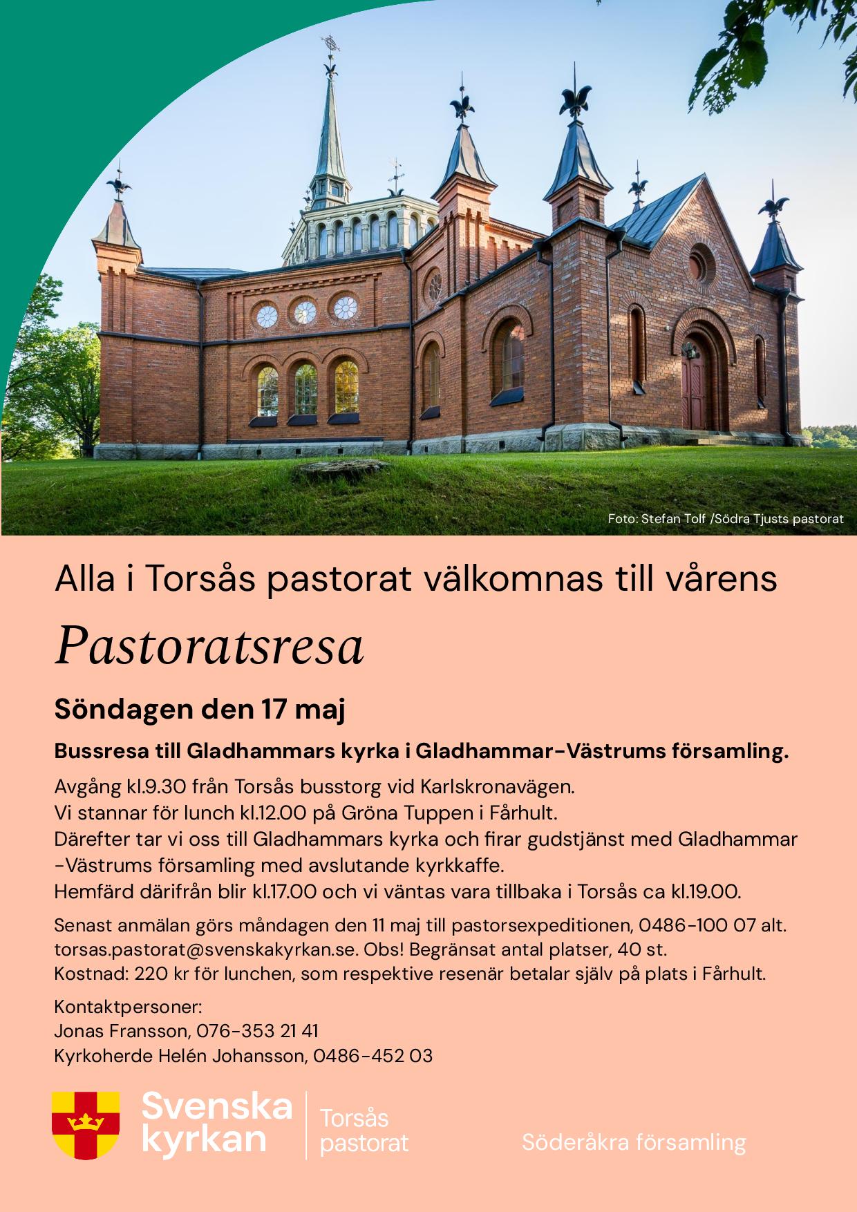 Pastoratsresa till Gladhammars kyrka den 17 maj 2026.
