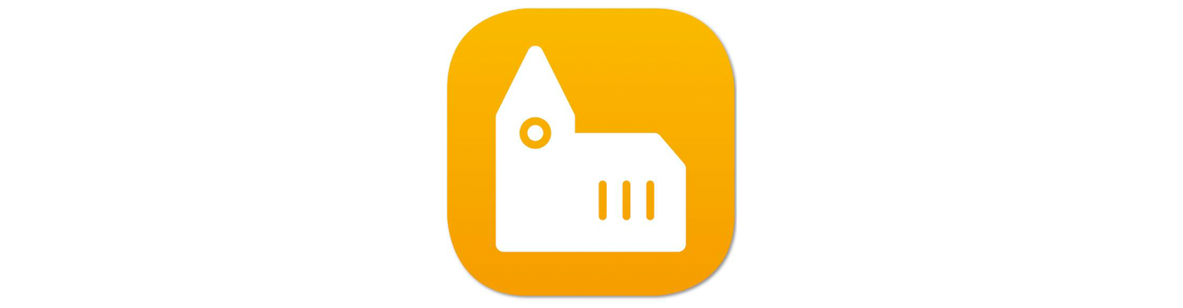 Ikonen till applikationen Kyrkguiden är gul med en vit kyrka.