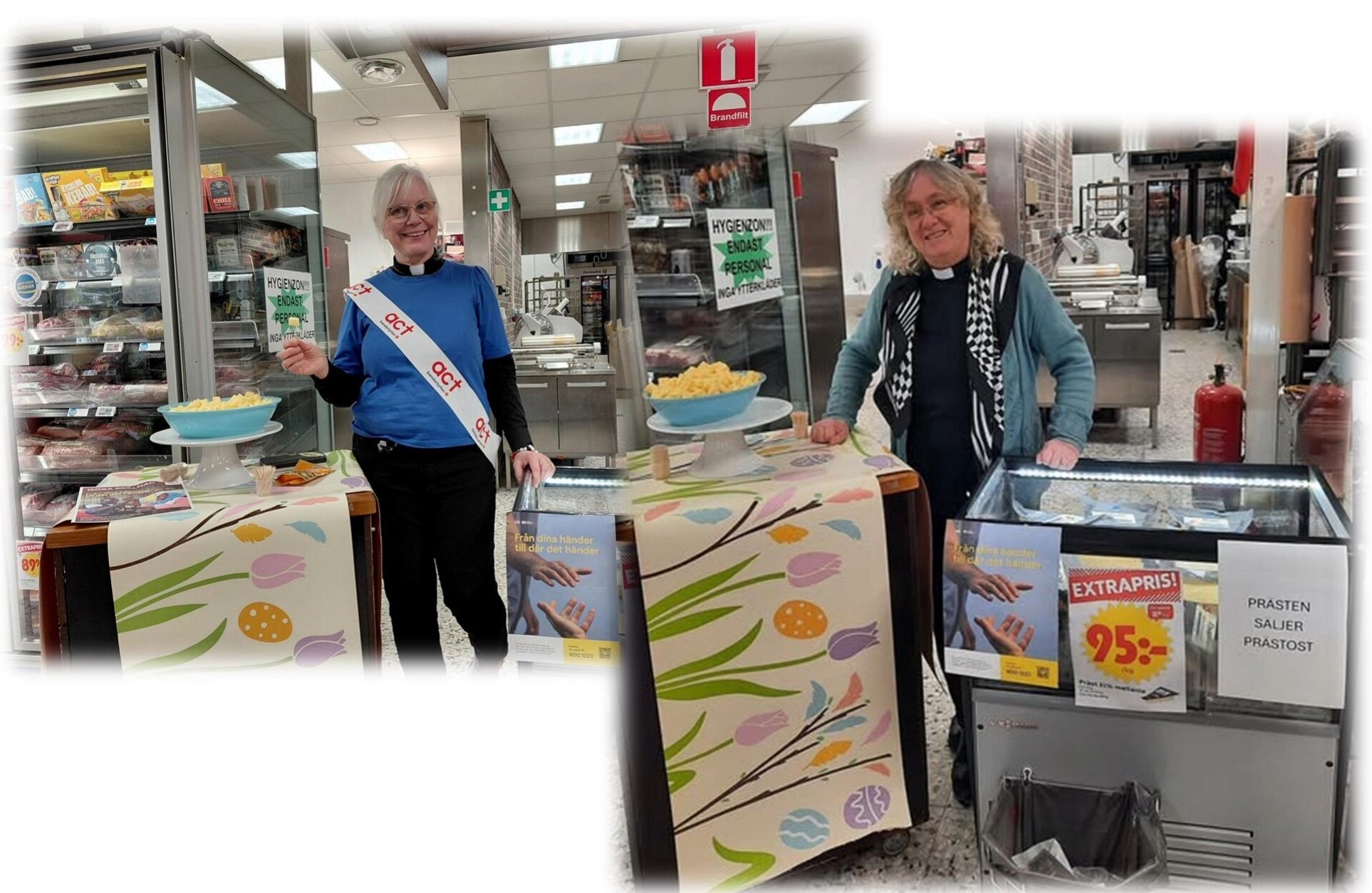 två glada präster säljer prästost