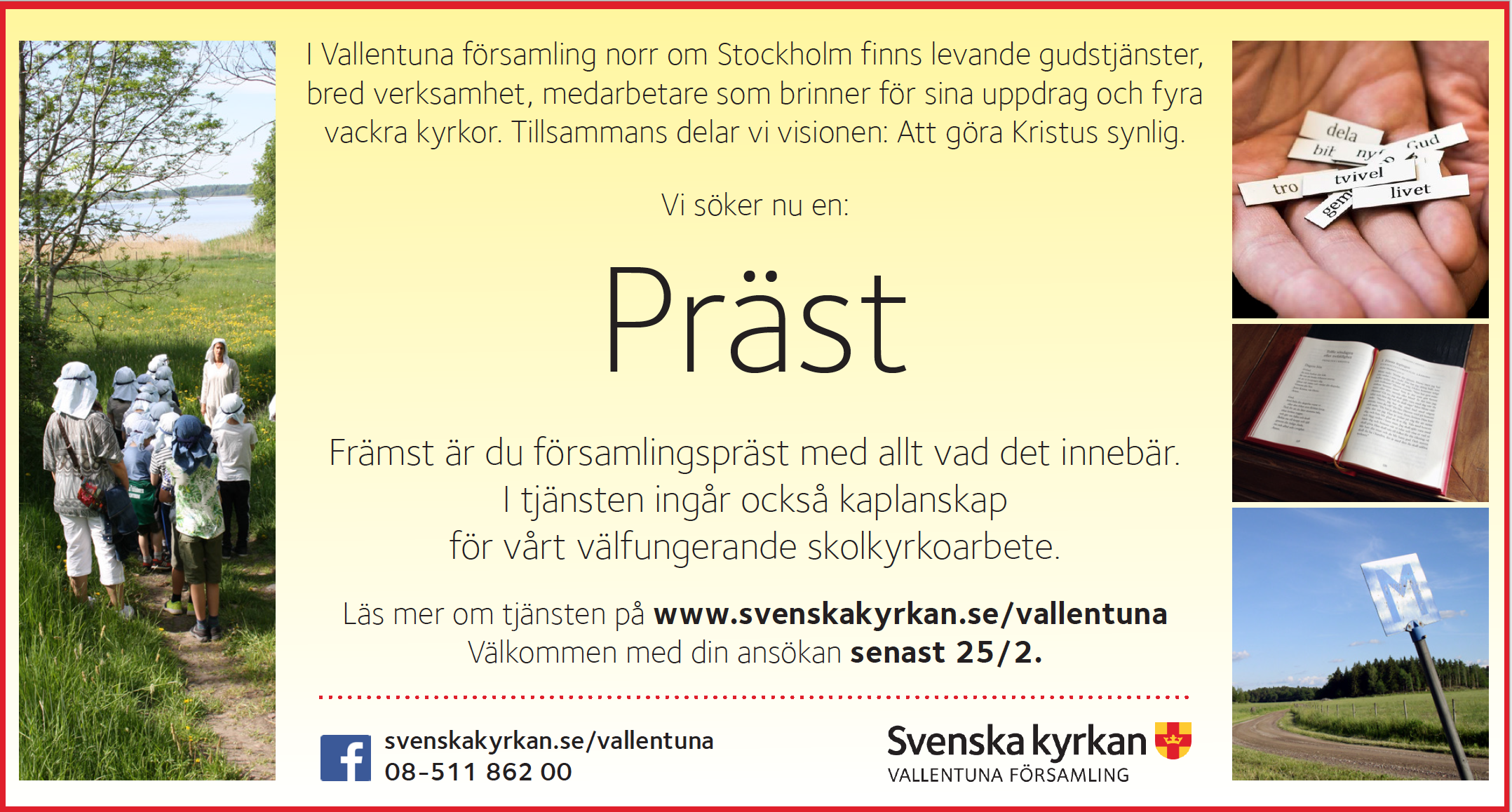 En anställningsannons som efterfrågar en församlingspräst. 