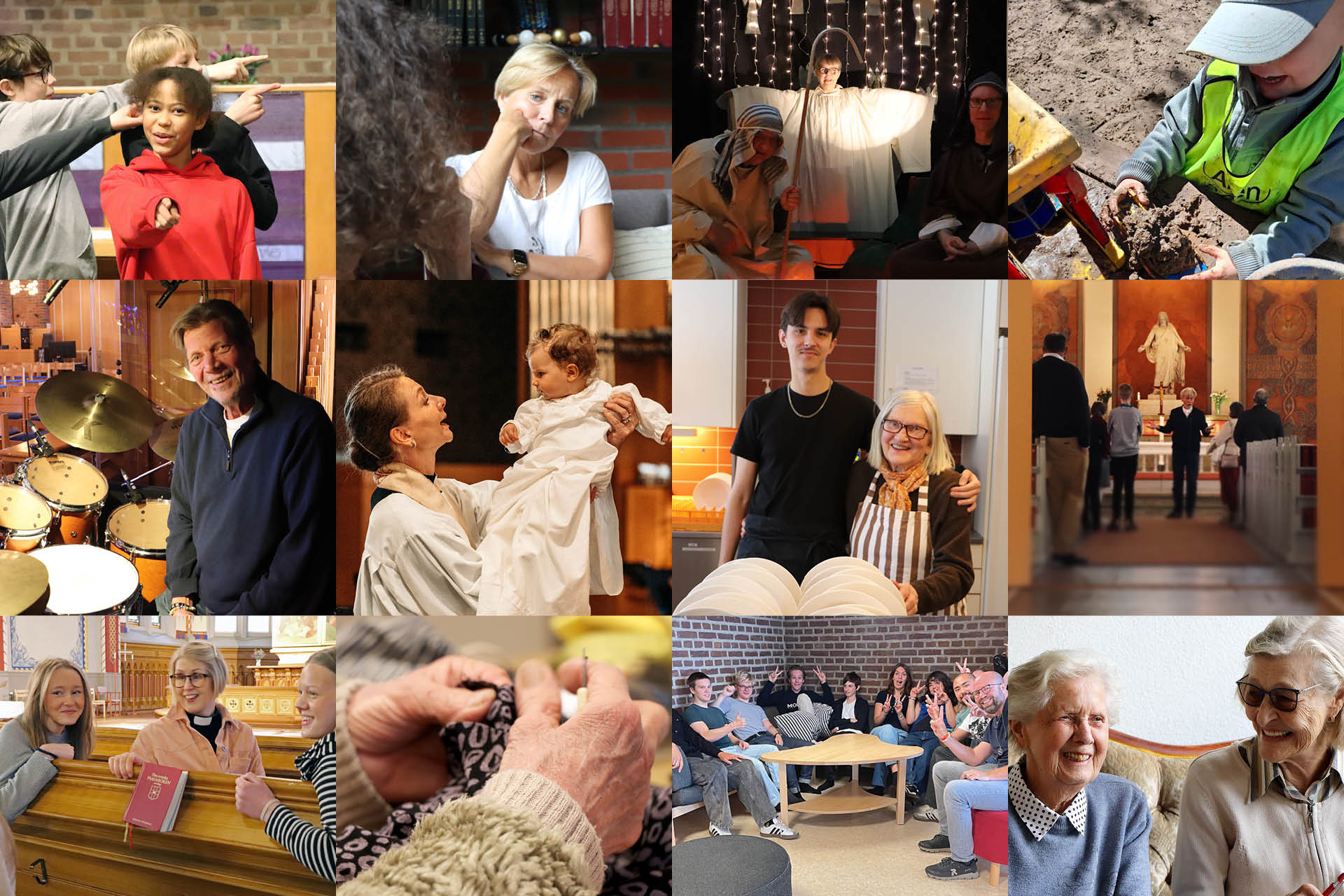 Kollage med bilder på människor i kyrkans människor. 