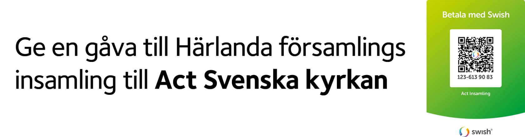 En QR-kod med swishnummer till Härlandas insamling till Act Svenska kyrkan.