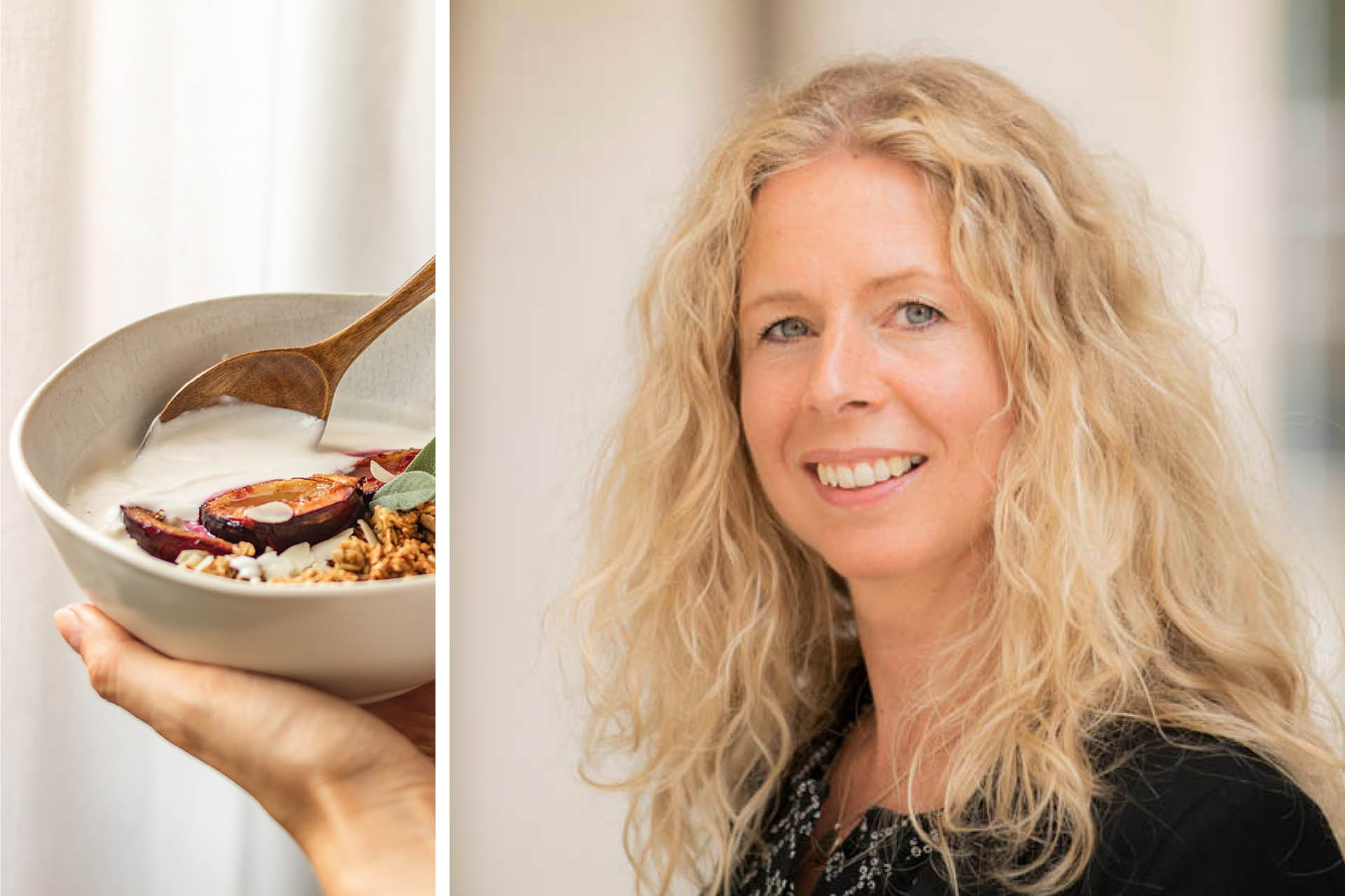 Bild på frukosttallrik och bild på Charlotte.