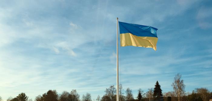 Ukrainas flagga vajar i vinden