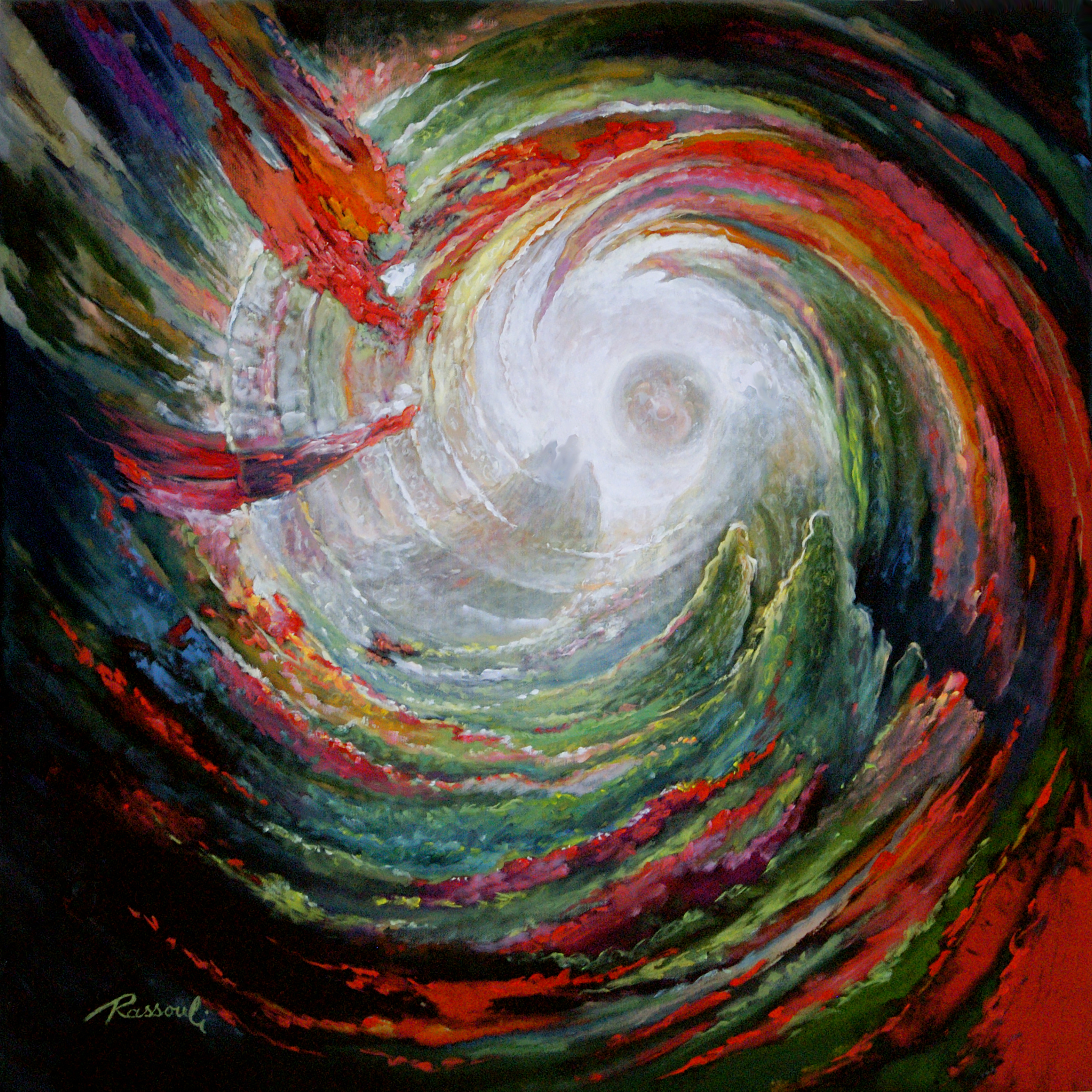 Abstrakt målning med många färger.