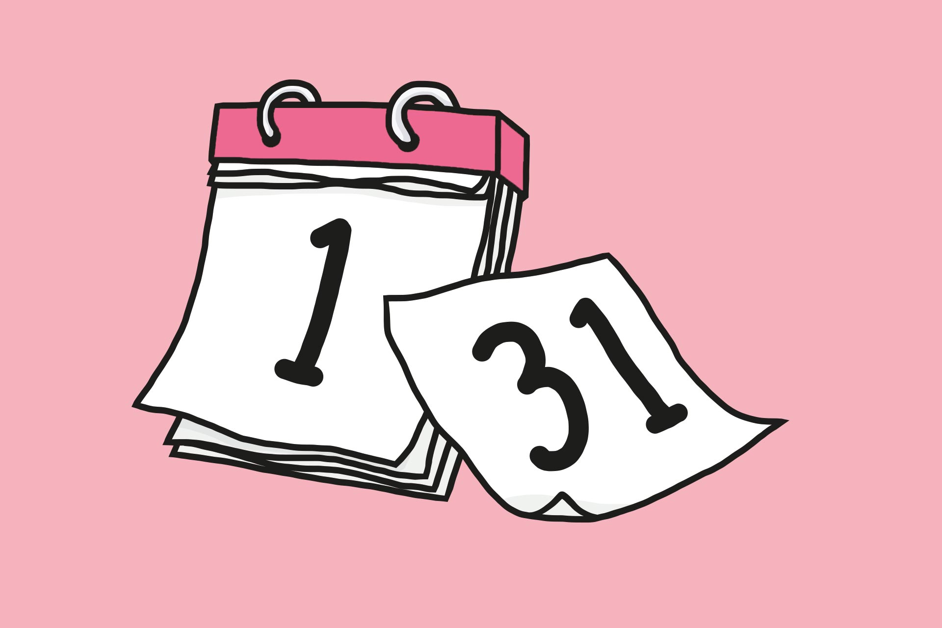 Bilden visar en papperskalender. Ett blad är avrivet.