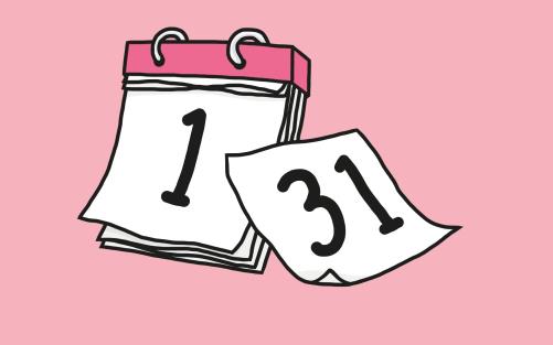 Bilden visar en papperskalender. Ett blad är avrivet.