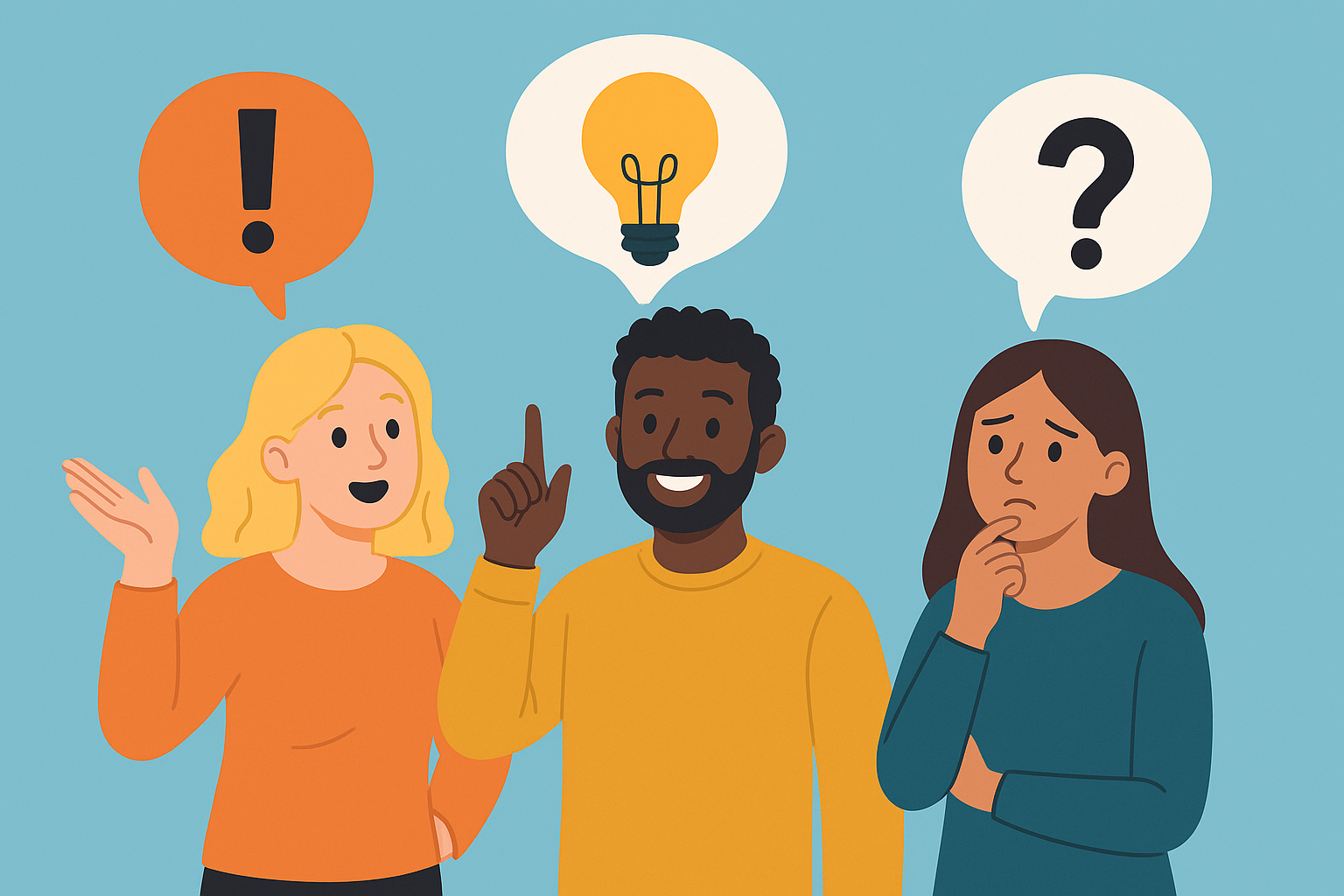 Tre personer som har frågor och synpunkter.