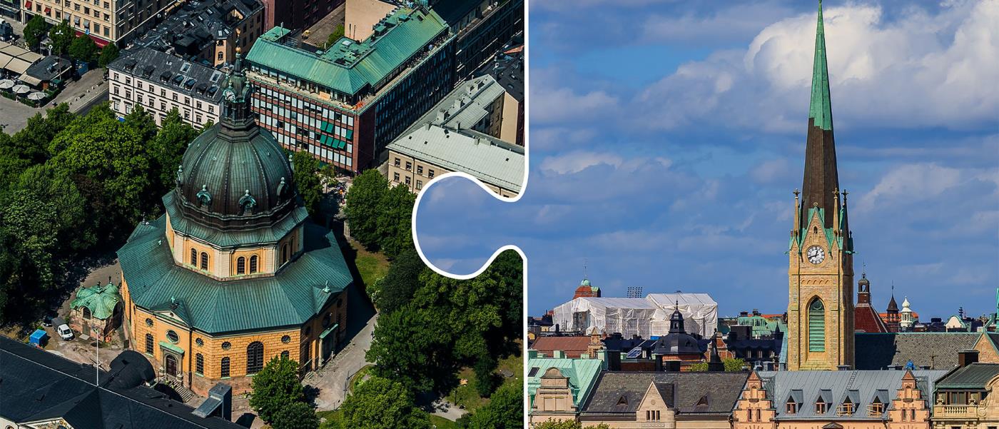 Hedvig Eleonora kyrka och Oscarskyrkan som pusselbitar.