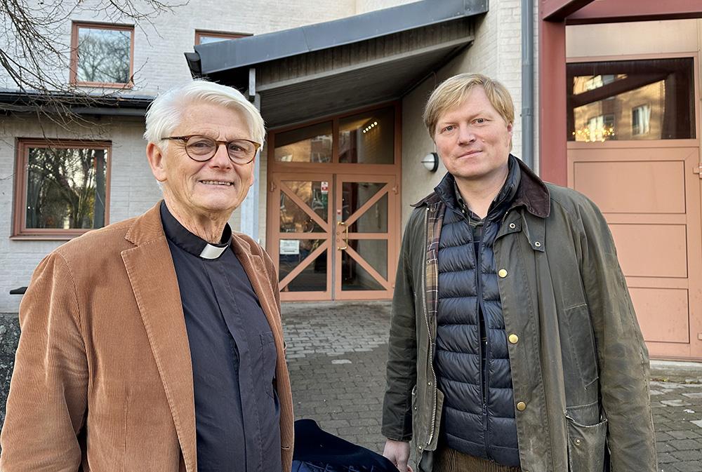 Lidingö församlings kyrkoherde Hans Ulfvebrand och förtroendevald Gustaf Larsson