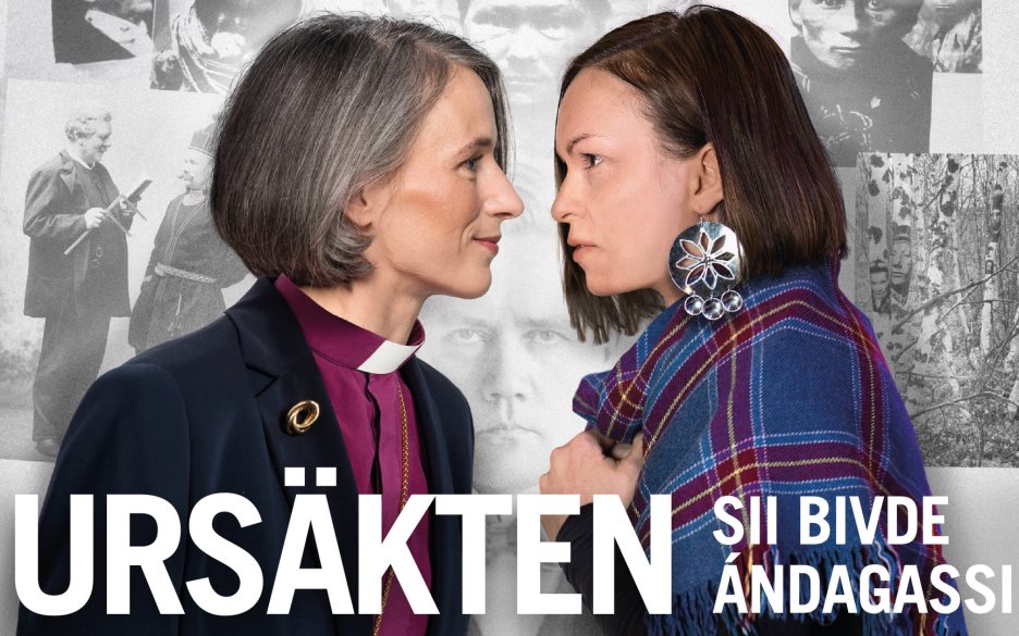 En kvinnlig biskop och en samisk kvinna står öga mot öga.