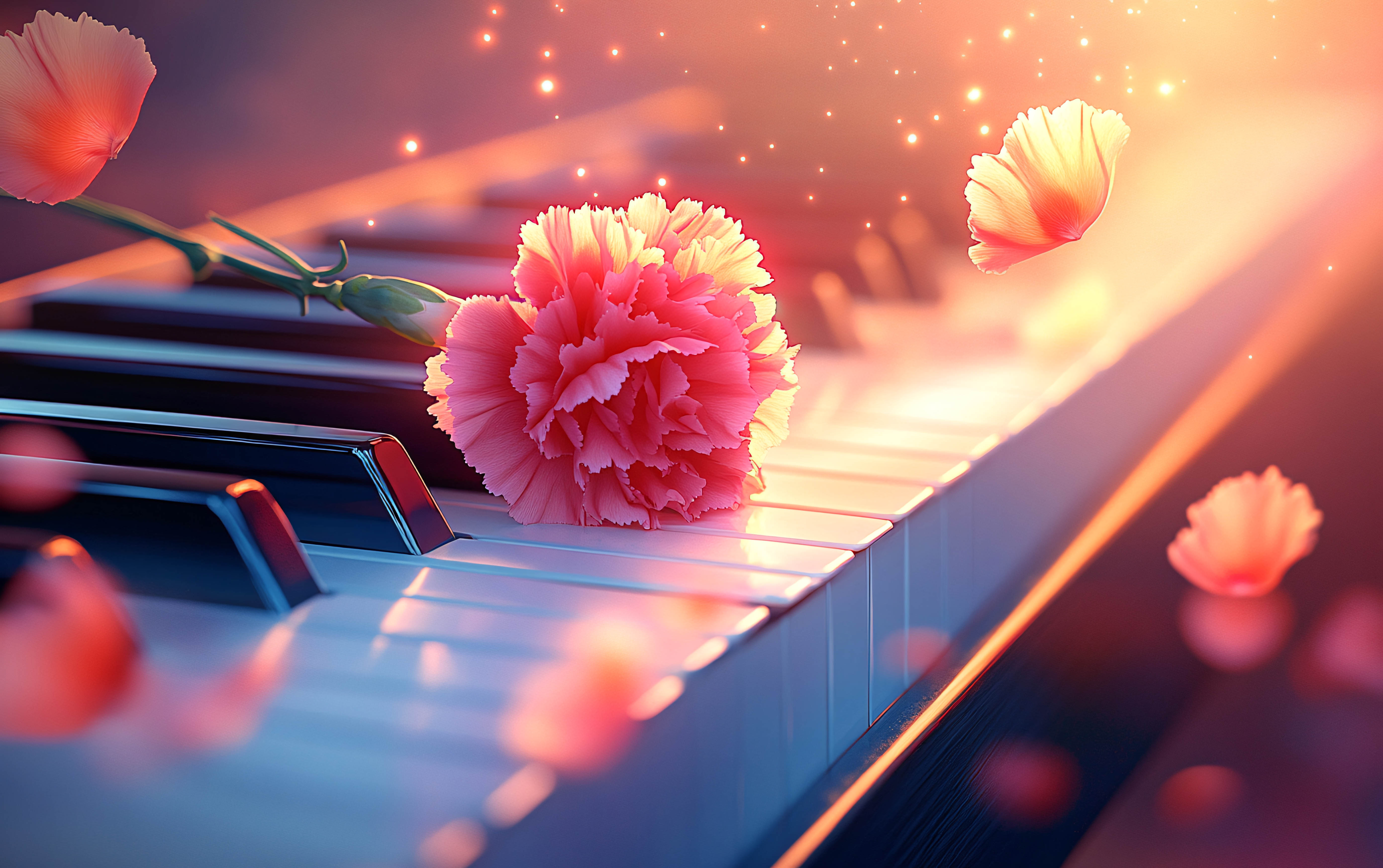 Bild på blomma och piano