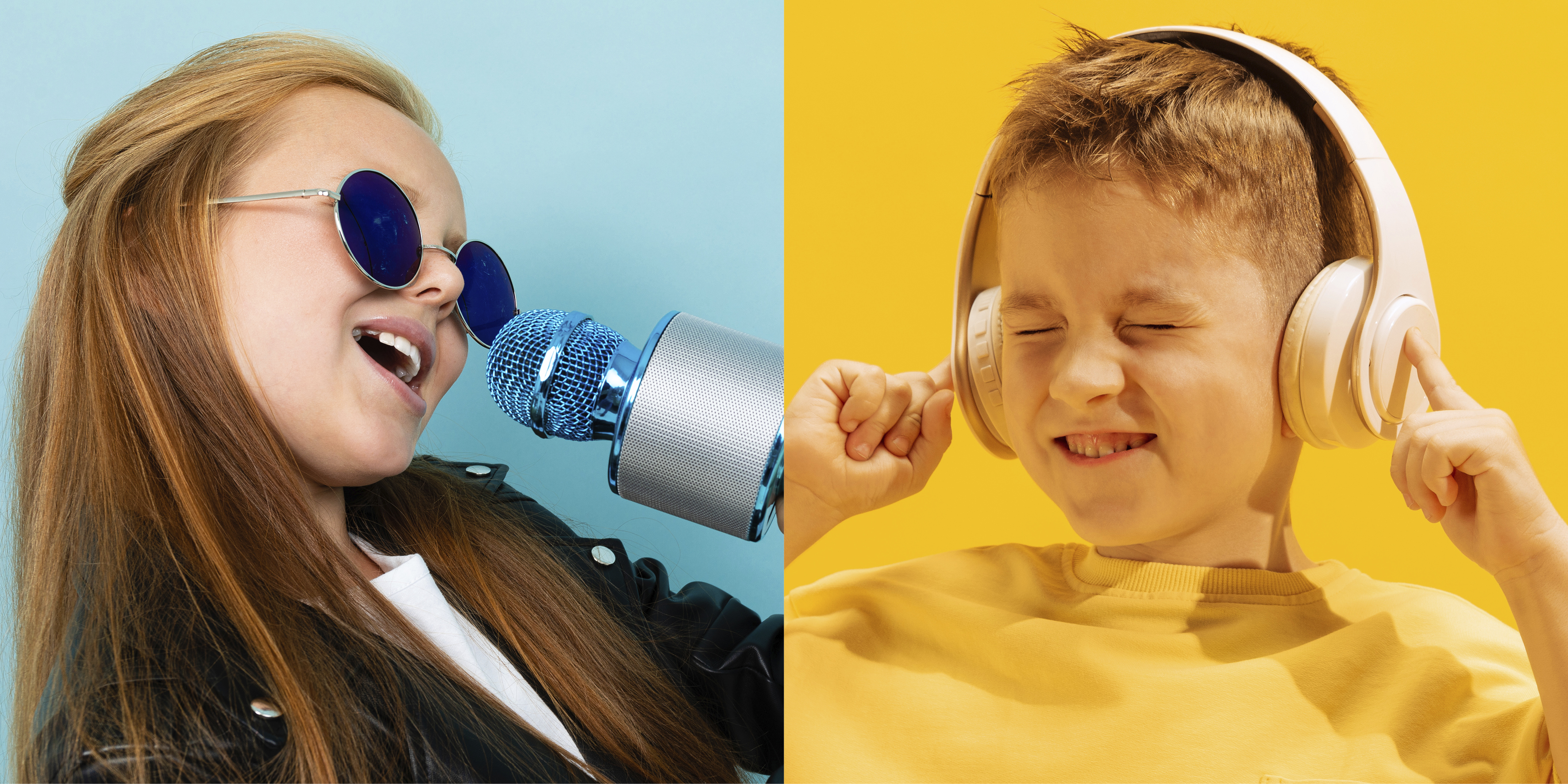 Två barn som sjunger och showar med syfte att illustrera glädjen att sjunga i barnkör. 