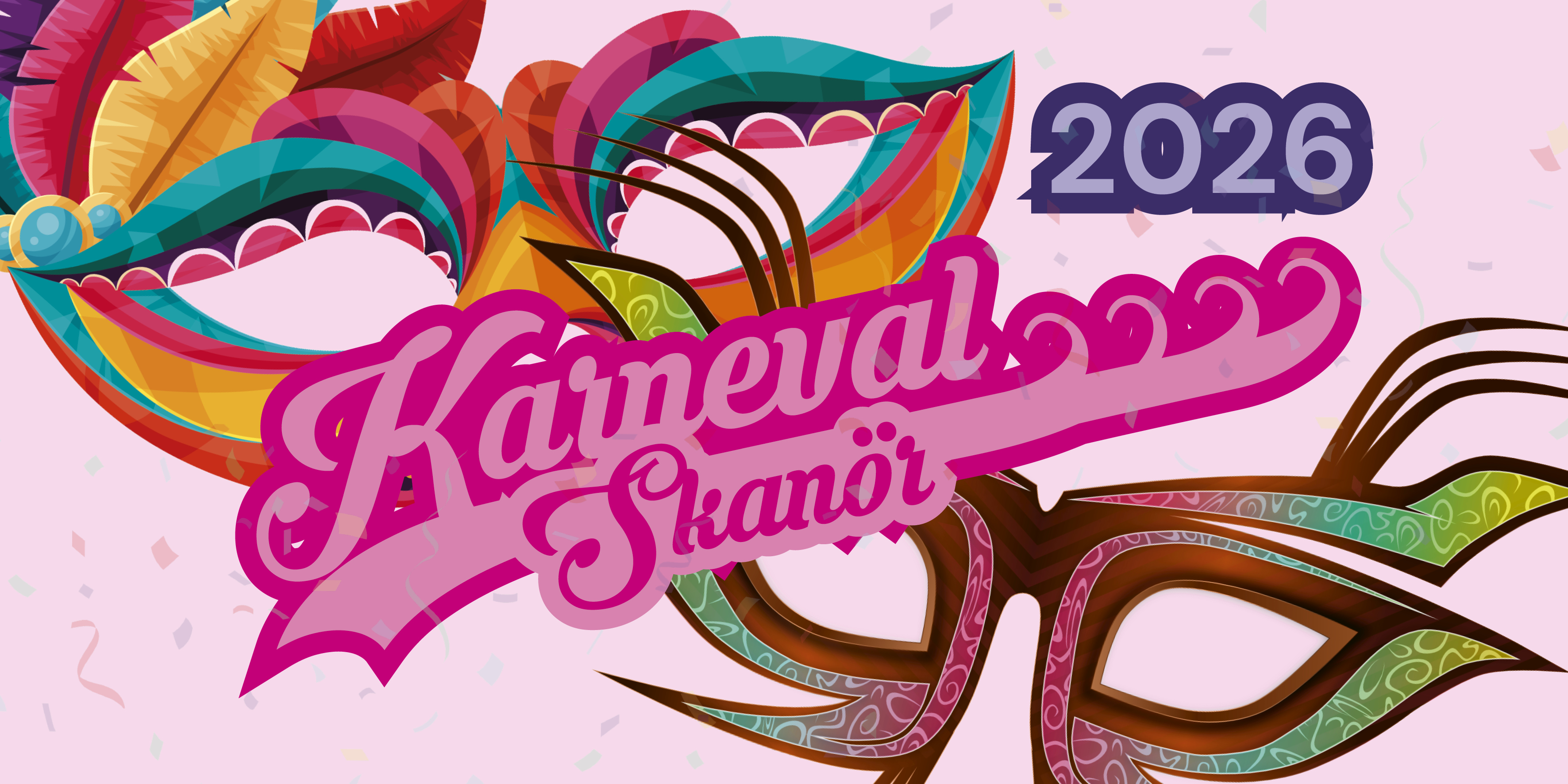 Färgglad bild med infotext om Karneval 2026