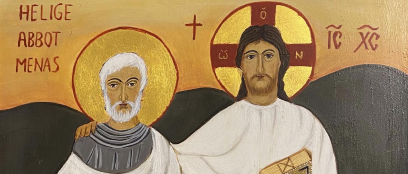 Jesus Kristus håller armen om en man.