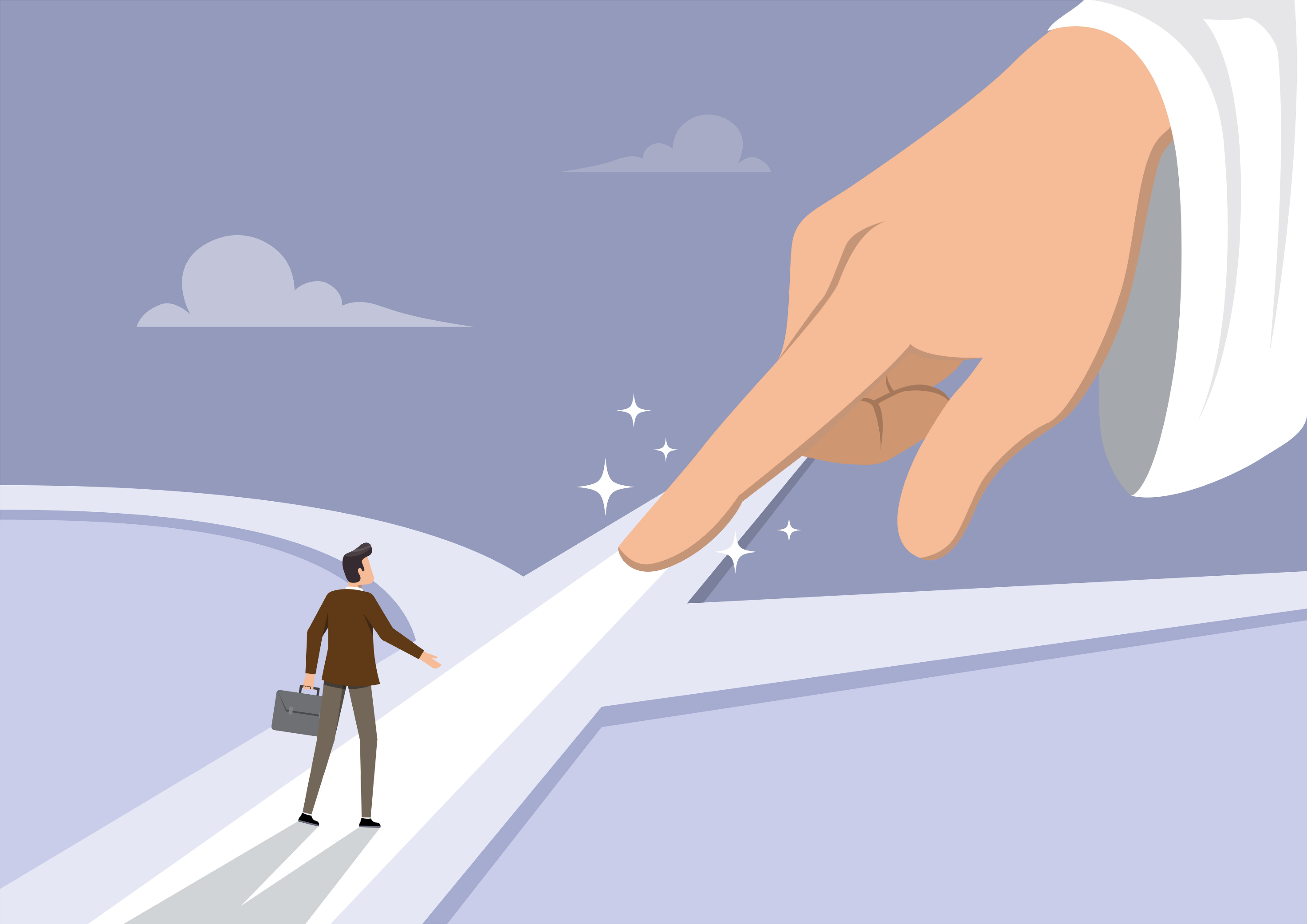 illustration av guds hand, himmel och människa