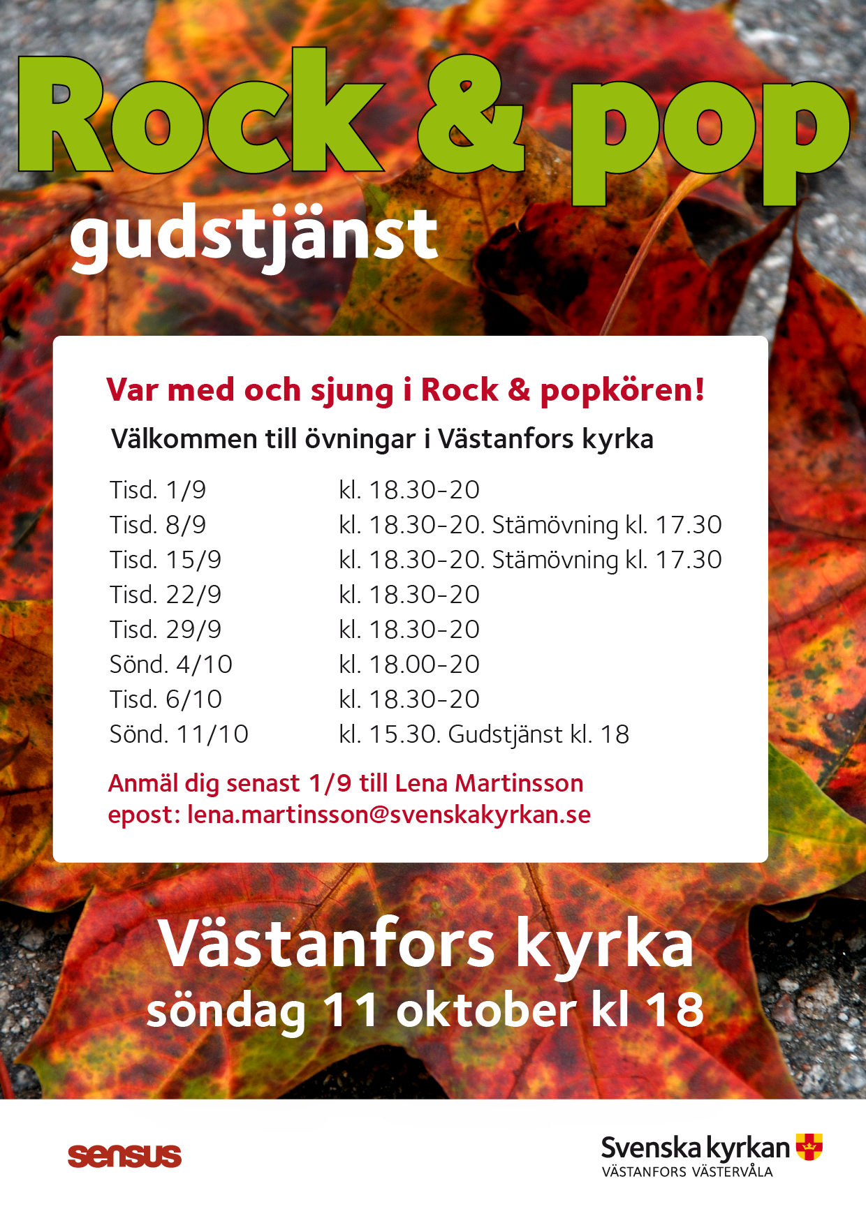 Affisch med övningstider