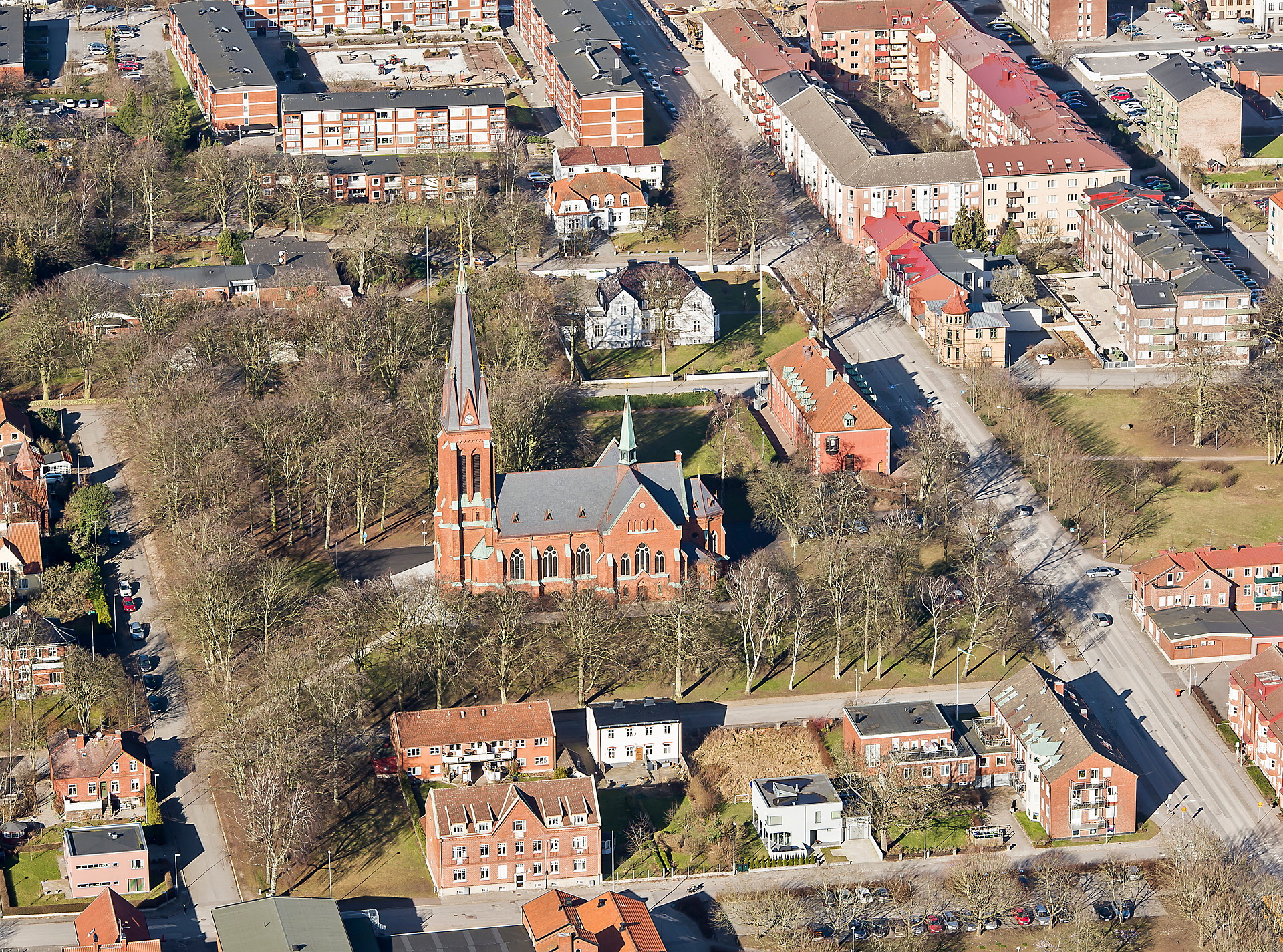 Drönarbild över Eslövs kyrka