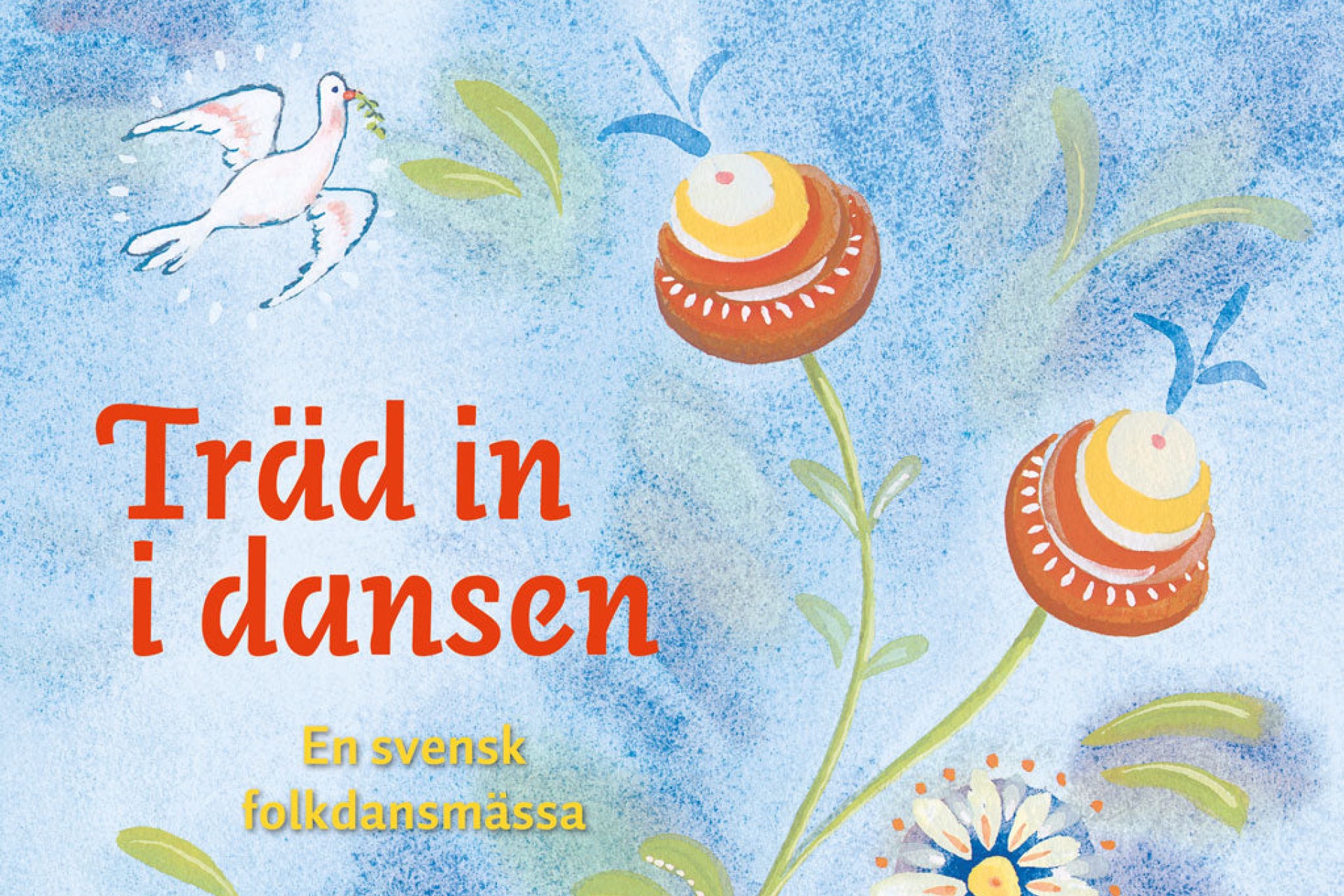 Illustration med kurbitsliknande blommor och en duva.