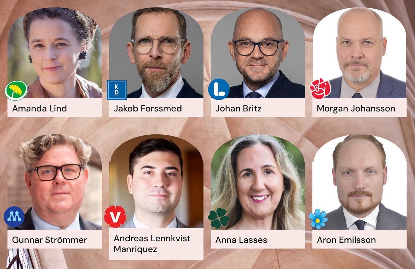 Promotionbild för politikersamtal men porträttbilder på de medverkande