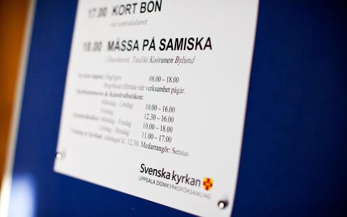 Programblad för mässa på samiska i Uppsala domkyrka