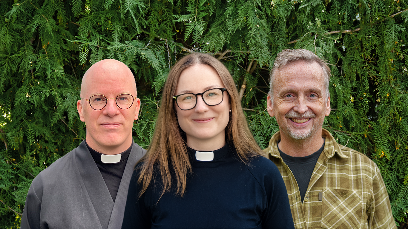 Kollage på Pehr-Albin Edén (präst), Frida Jehrlander (präst) och Martin Östergren (Musiker)