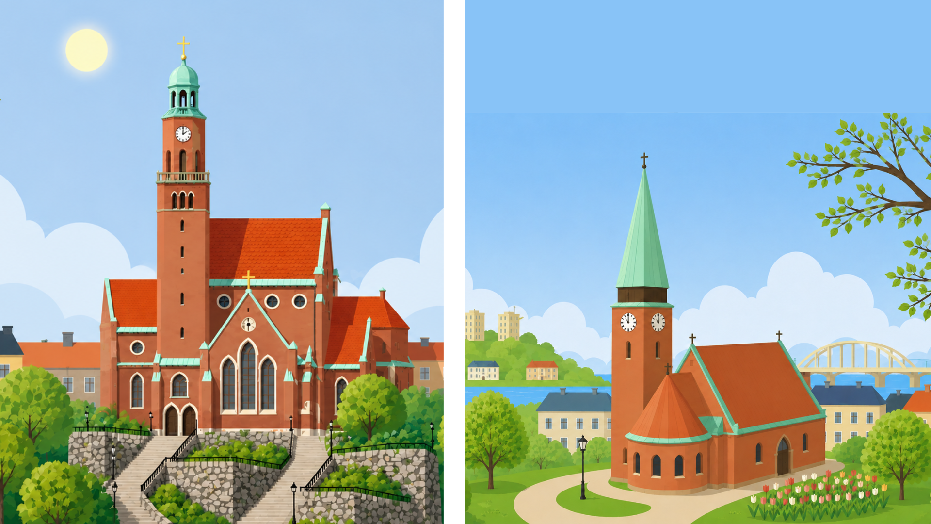 Engelbrektskyrkan och Hjorthagskyrkan illustrationer