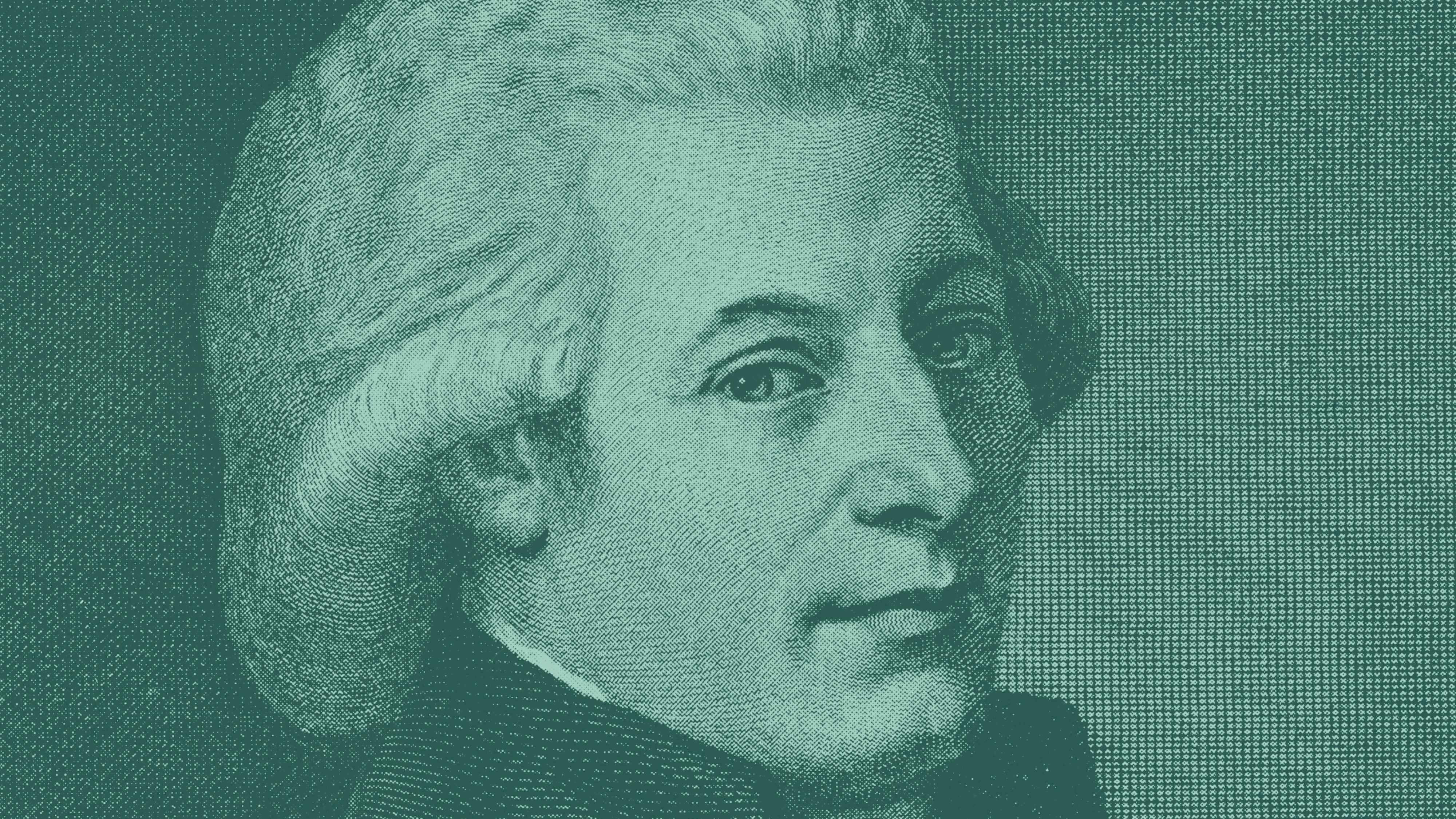 En illustration av Mozart med grönt filter